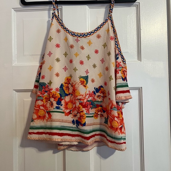 #59 FLYING TOMATO • TROPICAL FLORAL • COLD SHOULDER TOP - Picture 2 of 4